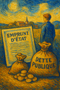 Illustration emprunt d’État et dette publique, style Van Gogh