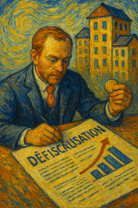 Peinture style Van Gogh illustrant la défiscalisation, un investisseur observant ses placements et la réduction d’impôt