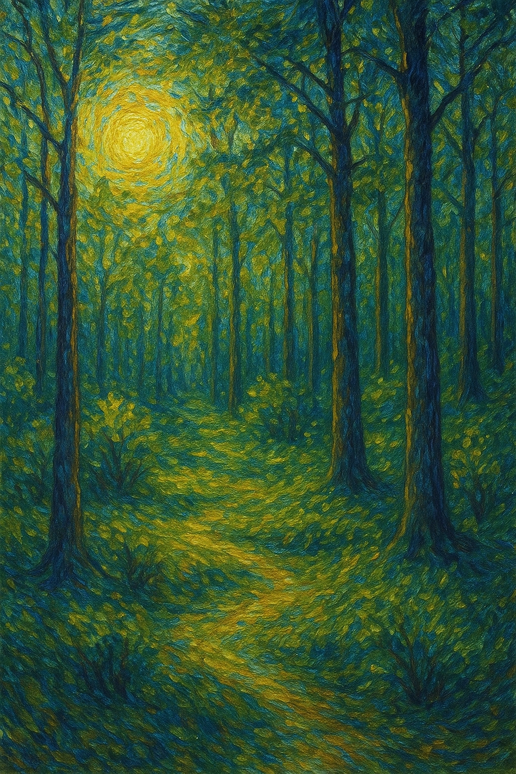 Groupement forestier d’investissement : illustration style Van Gogh d’une forêt lumineuse