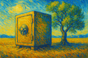 Illustration artistique style Van Gogh symbolisant la stabilité et la sérénité financière d’un fonds euros